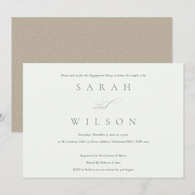 Enkelt skript, svart vit Förlovningsfest Inbjudan (Fram/baksida)