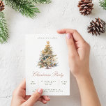 Enkelt skript, vattenfärg Julgran Party Inbjudningar<br><div class="desc">En enkel traditionell inbjudan till julpartiet i stil med en vattenfärgad illustration av vintage stil Julgran som är dekorerad med baubles och en stjärna,  och "jul Party" med ett typsnitt.</div>