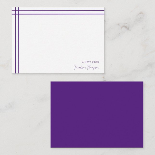 Enkelt skript Violet 2 Side Dubbla Gräns Anteckningskort (Fram/baksida)