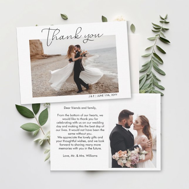 Enkelt skript Vit Bröllop-foto Tack Kort (Simple Script White Wedding Photo Thank You Card
)