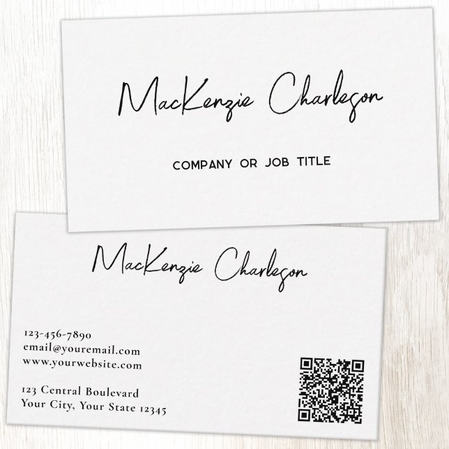 Enkelt skriptnamn och text QR-kod Visitkort (Simple modern script minimalist business card with QR code)