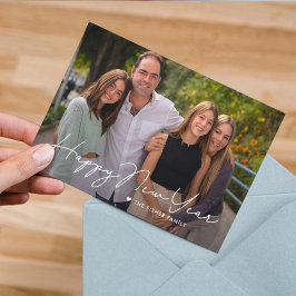 Enkelt skriven lycklig nytt år fotokort julkort