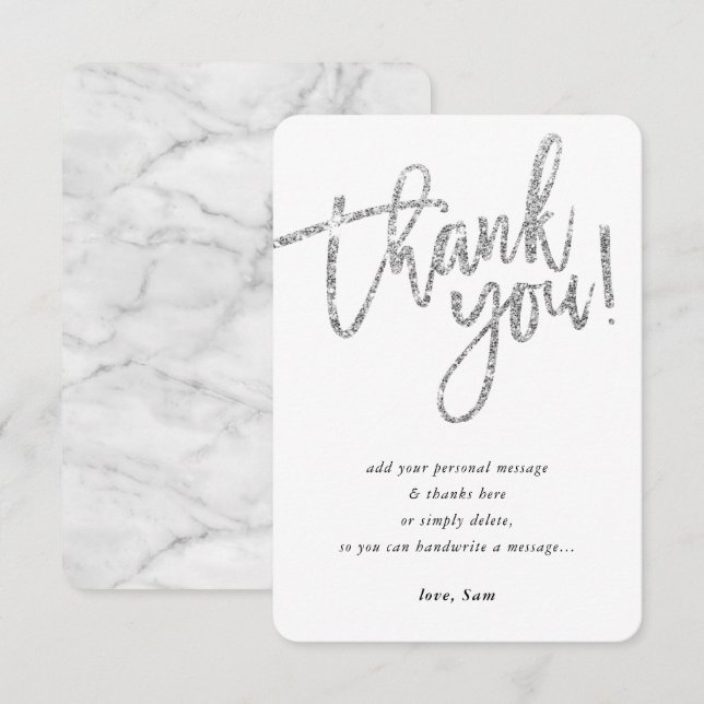 ENKELT SKRIVSTIL av tackkort silver glitter Inbjudningar (Fram/baksida)