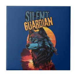 Enkelt skydd: Blå Varg i solnedgång Kakelplatta