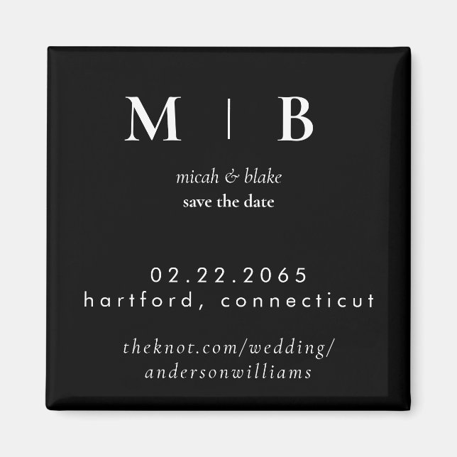 Enkelt Sleek Monogram B/W Bröllop spara datum II Magnet (Framsidan)