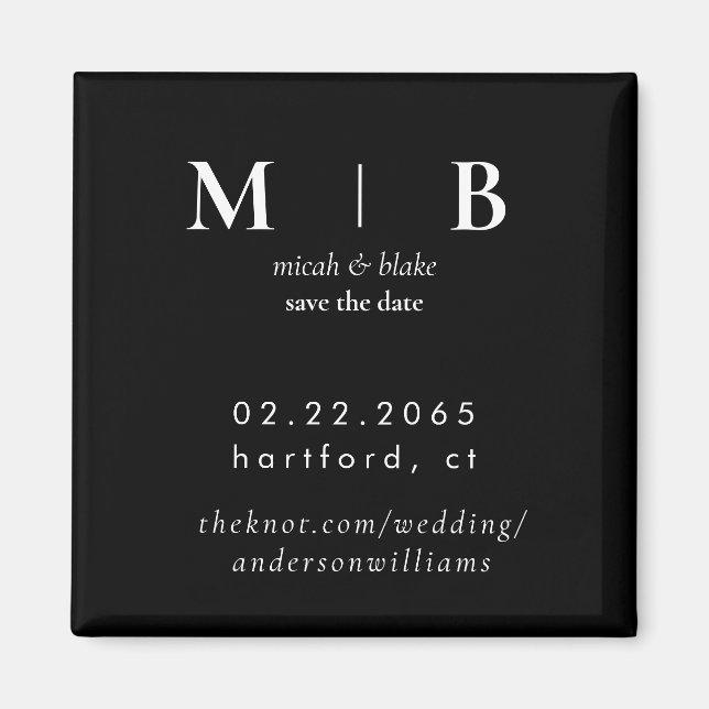 Enkelt Sleek Monogram B/W Bröllop spara datum Magnet (Framsidan)
