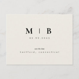 Enkelt Sleek Monogram Beige Spara datumet Bröllop Vykort
