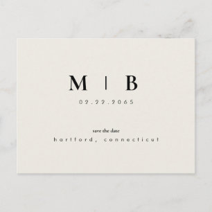 Enkelt Sleek Monogram Beige Spara datumet Bröllop Vykort