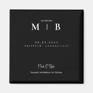 Enkelt Sleek Monogram Black Bröllop spara datum Magnet