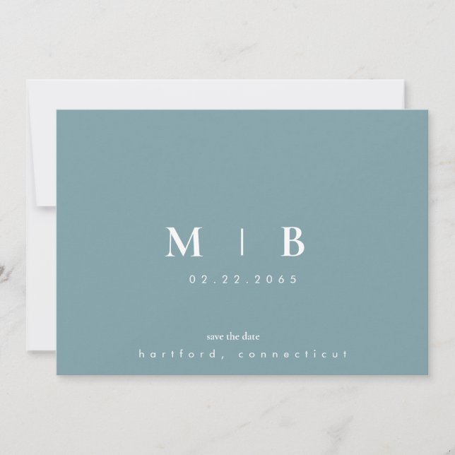 Enkelt Sleek Teal Monogram Bröllop spara datum Datumet (Framsida)