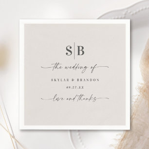 Enkelt Solid Färg Gardenia White Bröllop Monogram Pappersservett