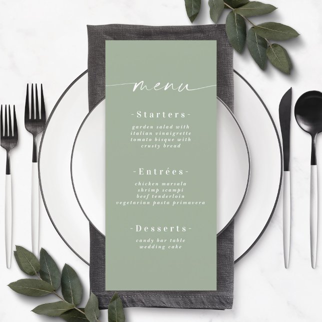 Enkelt Solid Färg Light Löv Grönt Bröllop Menu Meny (Skapare uppladdad)