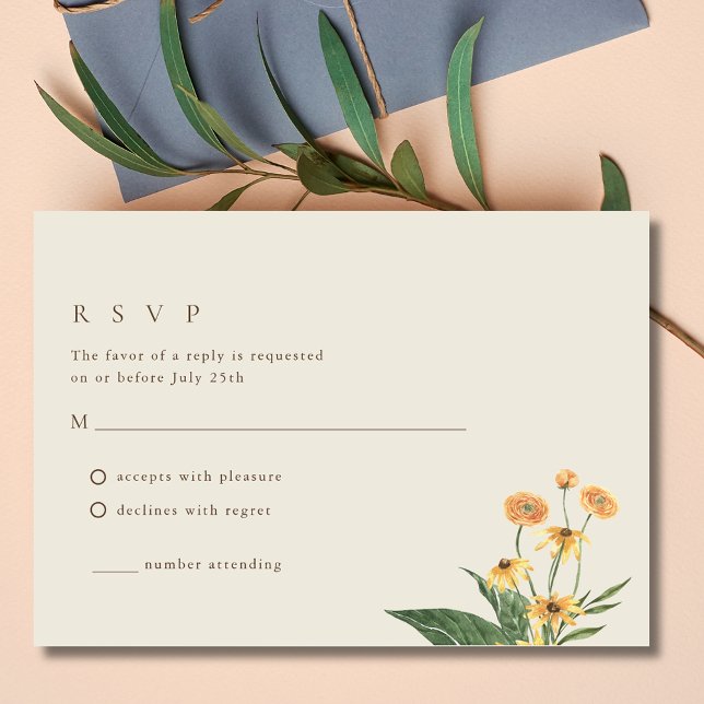 Enkelt solrosboho-Bröllop OSA-kort OSA Kort (Simple Sunflower Boho Wedding RSVP Card)