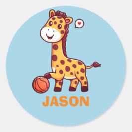 Enkelt söt giraffe kawaii med basket runt klistermärke