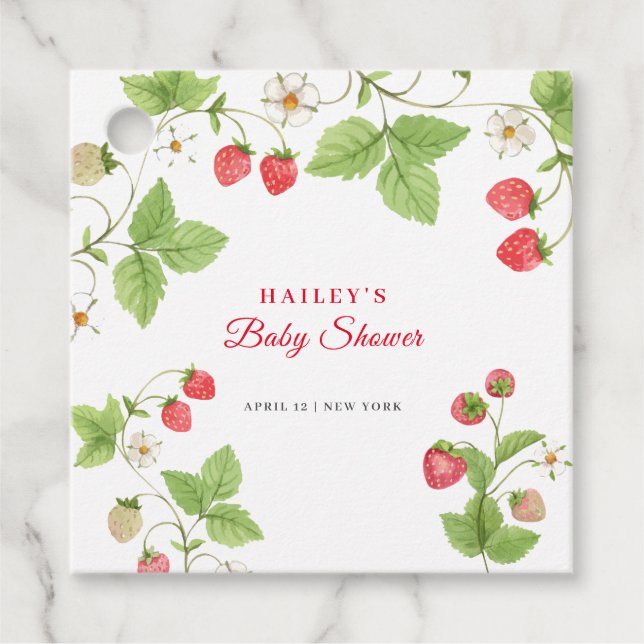 Enkelt sötat grönt jordgubbsbabyskor gåvor etiketter (Framsida)