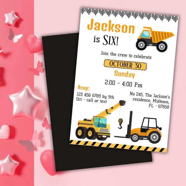 Enkelt sött lastbil-barn 6e födelsedag inbjudningar (Skapare uppladdad)