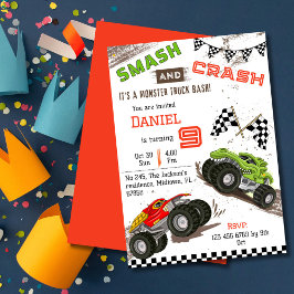 Enkelt sött modernt monster lastbil unge 9-årsdage inbjudningar