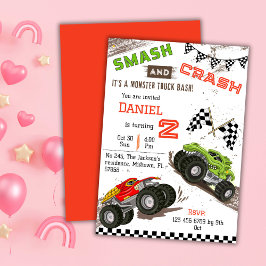 Enkelt sött, modernt monster lastbil unge födelsed inbjudningar