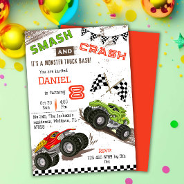 Enkelt sött monster lastbil unge 8-årsdag inbjudningar