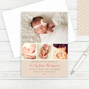 Enkelt Sött Rustikt Beige Flicka Kollage Födelse Meddelande