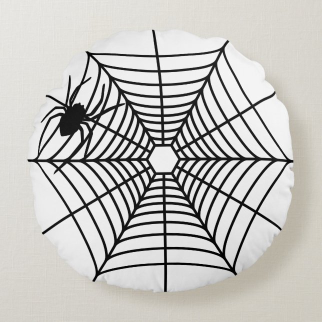 Enkelt Spindelnät med Spider Silhouette Halloween Rund Kudde (Framsidan)