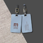 Enkelt Struktur Blue Brown Monogram Bagagebricka<br><div class="desc">Elegant anpassade bagagetapp med kastanjabunt,  fetstil i monogram och struktur blå bakgrund.</div>