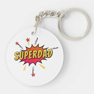 Enkelt Superdad Tecknad Retro Pop Art Nyckelkedj