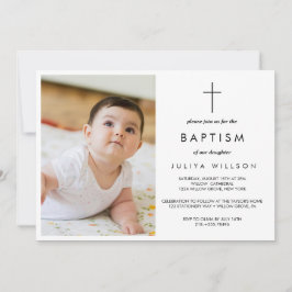 Enkelt svart baptismfoto inbjudningar