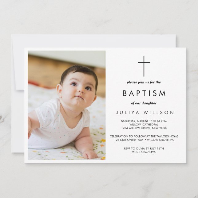 Enkelt svart baptismfoto inbjudningar (Framsida)