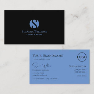 Enkelt svart blå med Monogram och Logotyp Visitkort
