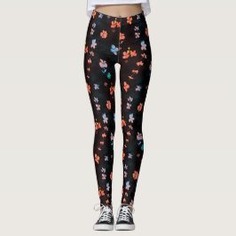 Enkelt svart blomma mönster leggings