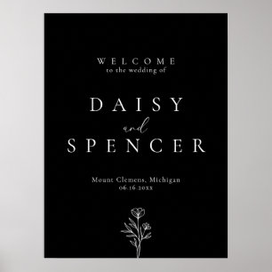 Enkelt svart Blommigt, Bröllop välkomstPoster Poster