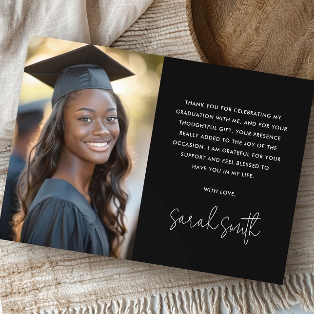 Enkelt svart foto studenten tack kort (Simple classic black photo graduation thank you card)
