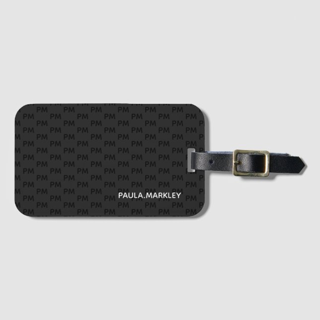Enkelt svart Grått Modern Monogram Mönster Bagagebricka (Framsida horisontal)