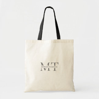 Enkelt svart Grått-monogram Silver-skript Namn Tygkasse