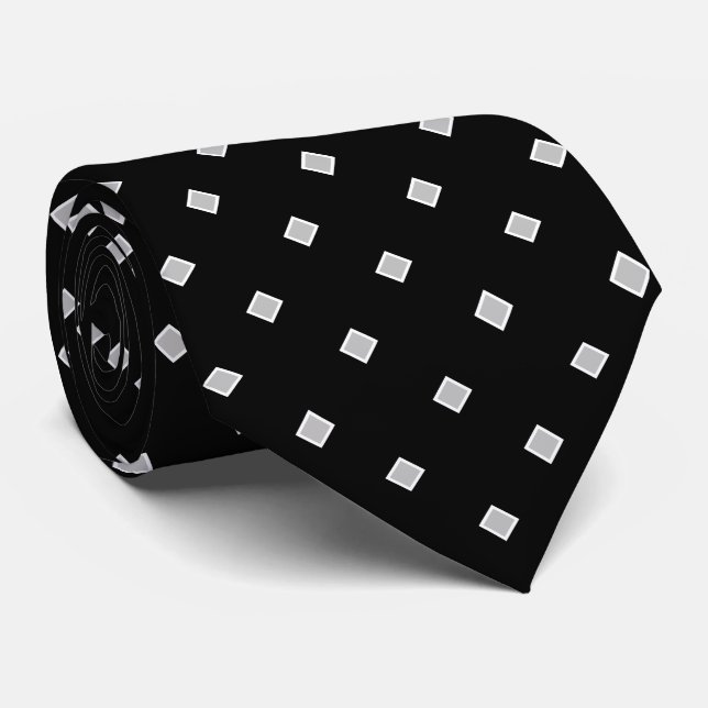 Enkelt svart Grått Vit romb Polka Dot Mönster Slips (Rullad)