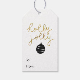 Enkelt svart guld-holly-julprydnad presentetikett