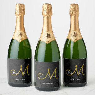 Enkelt svart Guld White Elegant bröllop Monogram