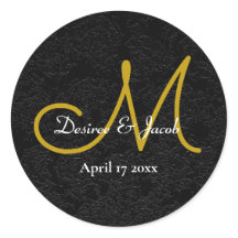 Enkelt svart Guld White Elegant bröllop Monogram