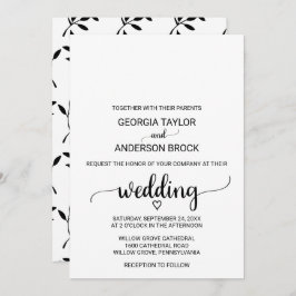 Enkelt svart kalligrafi Bröllop Inbjudningar