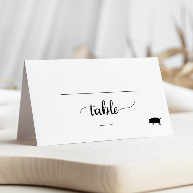 Enkelt svart kalligrafi Gris Meal Option Bröllop Placeringskort (Skapare uppladdad)