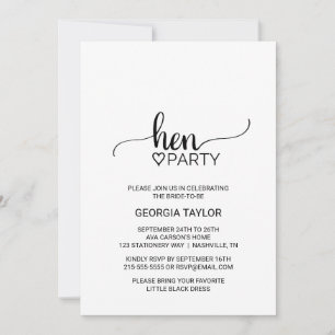 Enkelt svart kalligrafi Hen Party Inbjudningar