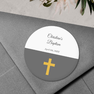 Enkelt, svart med Guld Kor-baptism Runt Klistermärke