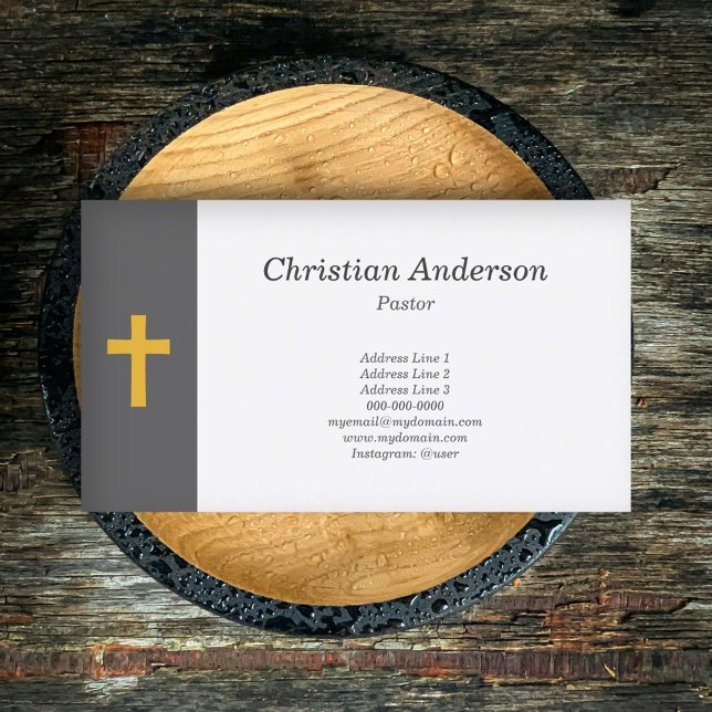 Enkelt, svart med pastor för Guld Kor Visitkort (Simple, Black with a Gold Cross Pastor Business Card)