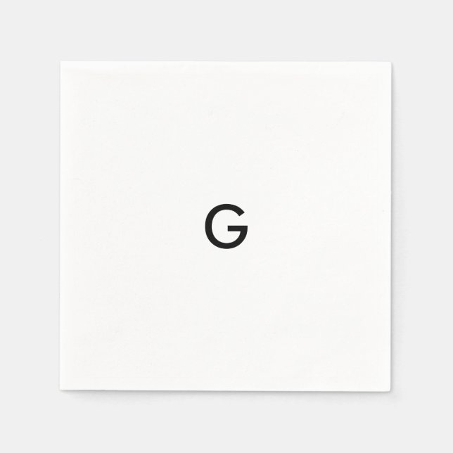 Enkelt svart monogram på vita blöjor pappersservett (Framsidan)