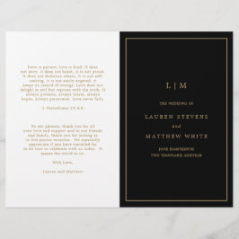 Enkelt svart och Guld Monogram-Bröllopsprogram