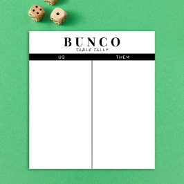 Enkelt svart och vitt Bunco Bord Tally-Antecknings Anteckningsblock