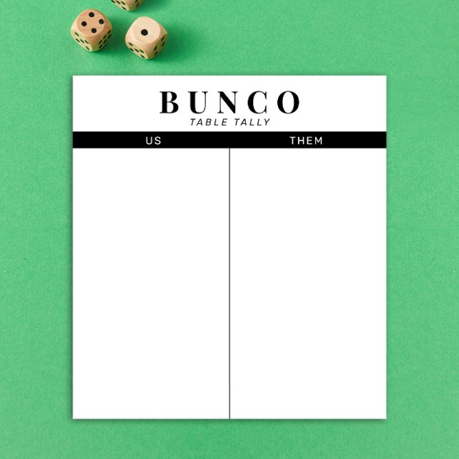 Enkelt svart och vitt Bunco Bord Tally-Antecknings Anteckningsblock (modern tear-off notepad Bunco score card with black and white graphic accents)