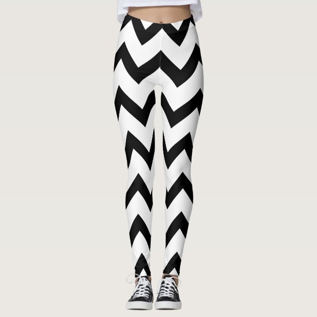 Enkelt svart och vitt Chevron mönster Leggings (Framsida)