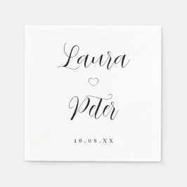 Enkelt svart och vitt hjärta Bröllop Pappersservett